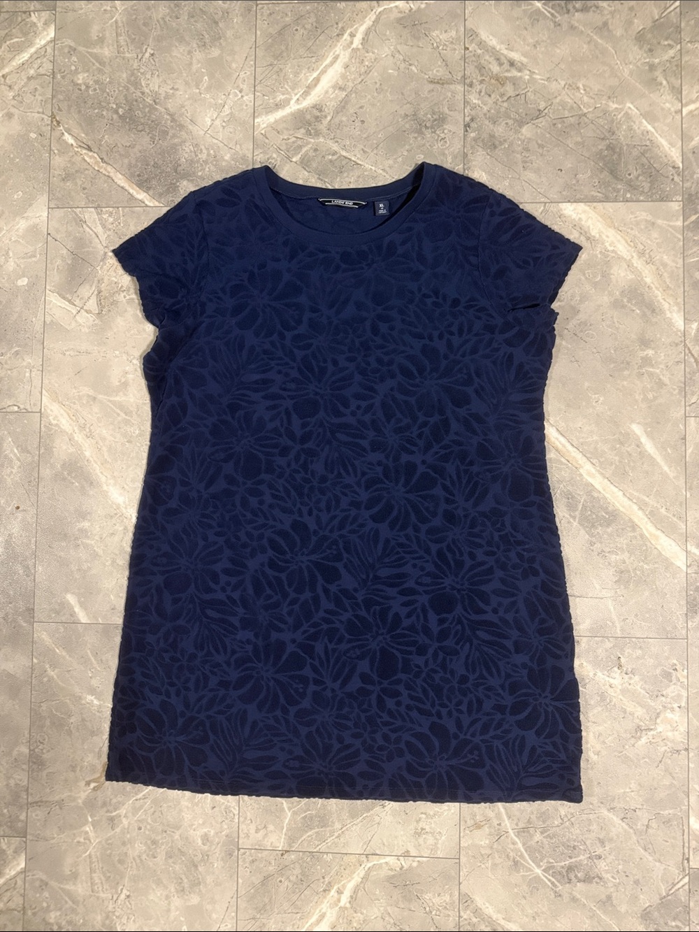 3/$45. Lands' End Navy Floral Jacquard Short Sleeve Top